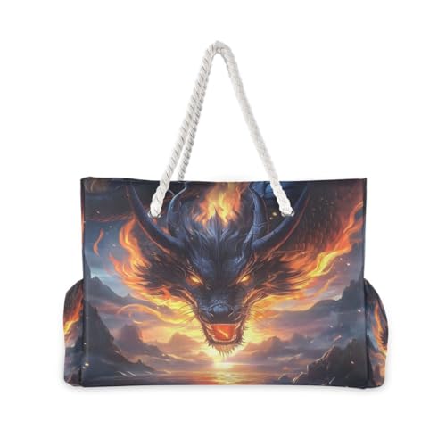 Large Beach Bags Totes Canvas Tote Shoulder Bag A Beautiful Dragon Water Resistant Bags for Gym Travel Daily2