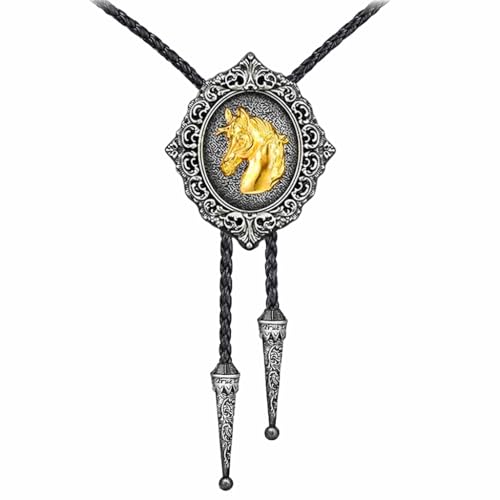 Image of Jeilwiy Bolo Tie for Men Western Cowboy Tie Necklace Gold Bolo Tie Leather Necktie Halloween Tie Accessories for Women