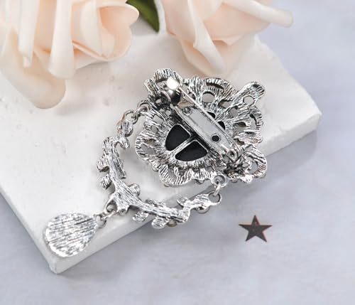 Image of Gyn&Joy Antique Blue Rhinestones Cameo Brooch Pin