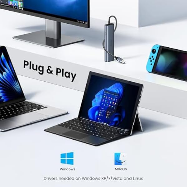 UGREEN USB to Ethernet Adapter, 5-в-1 USB-концентратор с Ethernet с 2 x USB-C 3.2 (10 Гбит/с) + 1 x USB-A 3.2/1 x USB-A 2.0/Gigabit RJ45, LAN Internet Dongle совместимый с ноутбуком, MacBook