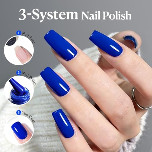 Image of AZUREBEAUTY Nail Polish Set, Quick Dry Non-Gel Fingernail Polish, 4 Colors(Sky Baby Royal Navy Blue) Glossy DIY At-Home Manicure Gift Set for Women