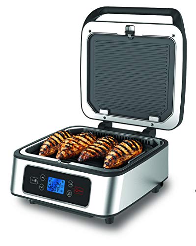 SHAQ Smokeless Grill & Press Electric Indoor Searing Grill & Panini Press Grill Combo, Bistro Sandwich Maker with Removable Grill Plates and Drip Trays, Black, Stainless Steel - Thumbnail 4