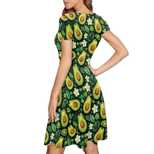 Image of HUGS IDEA Womens Puffy Swing Midi Dress Round Neck Short Sleeve Party A-Line Dresses