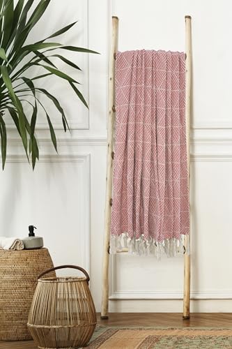 Image of HAKAM Diamond Woven Throw Blanket | 150x200 cm | Pink Sofa Cover, Bed, Chair & Travel - Ideal for All Season | Pack of 1