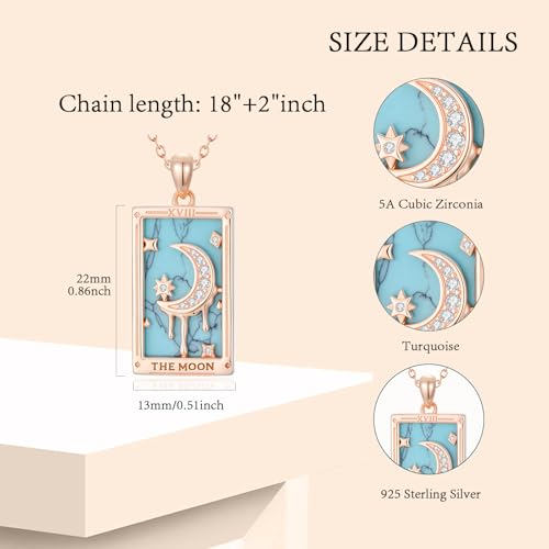 Turquoise Tarot Card Necklace for Women 925 Sterling Silver 18K Gold Plated Western Jewelry Ancient Tarot Card Pendant Lucky Talisman for Her4