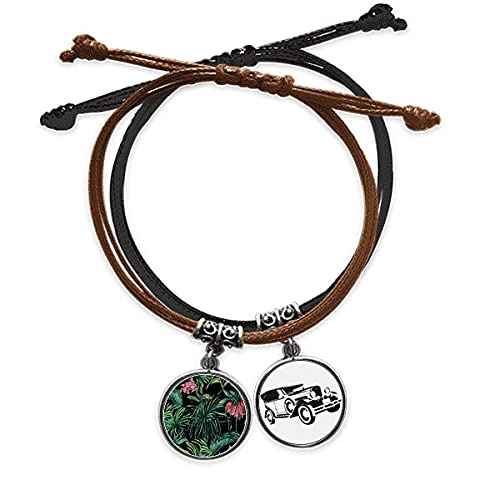 Bracelet corde main chaîne cuir avec motif fleur de plante