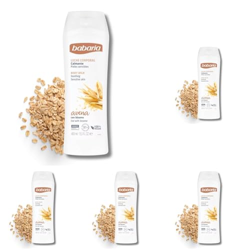 Babaria - Leche corporal calmante - Loción para pieles sensibles - Hidratante con Avena - 400 ml (Paquete de 5)
