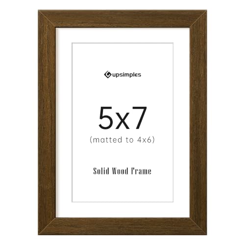 Image of upsimples 5x7 Picture Frame Solid Wooden, Nursery Decor, 1Pack Brown | 100% Solid Wood, Fit 4x6 with Mat and 5 x 6 Photo, Wall Decor or Tabletop Display, Safe For Nursery Kids Room