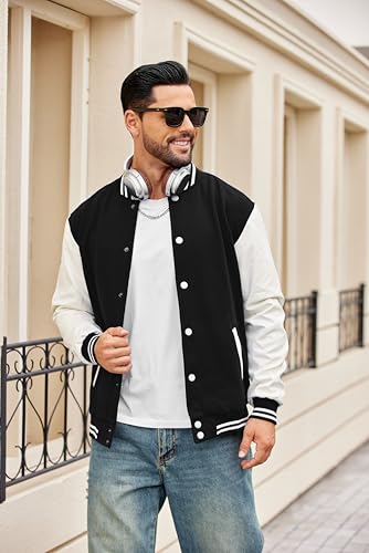 Image of COOFANDY Men Fashion Long Sleeve Button Front Cotton Bomber Baseball Jacket
