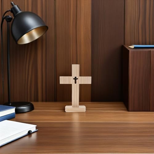 Cruz de madera cristiana para altar escritorio hogar diseño compacto y estable de pino 8