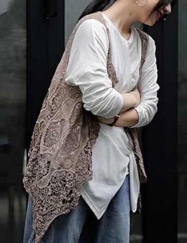 Image of FindThy Women's Hollow Knitting Stitch Cardigan Open Front Draped Boho Hippie Crochet Vest
