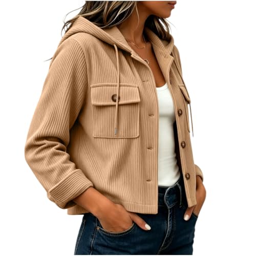 Womens Corduroy Jacket Hoodie Long Sleeve Button Down Cropped Jackets - image 3