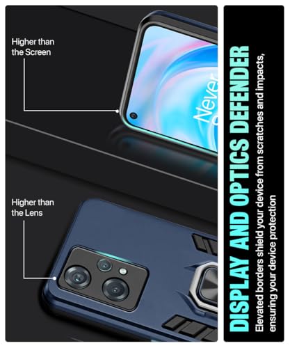 Image of WOW IMAGINE Shock Proof Back Case Mobile Cover for 1+ Oneplus Nord Ce 2 Lite 5G | Back Cover Case (Tough Armor | Hybrid PC + TPU | Ring Holder & in-Built Kickstand | Blue)