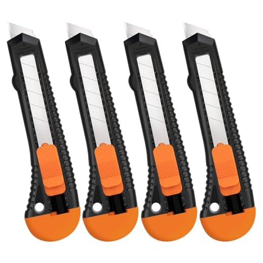 Tifical Retractable Utility Knife, 4 Pack Box Cutters with 18mm Snap-Off Blade for Paper, Plastic, Cardboard