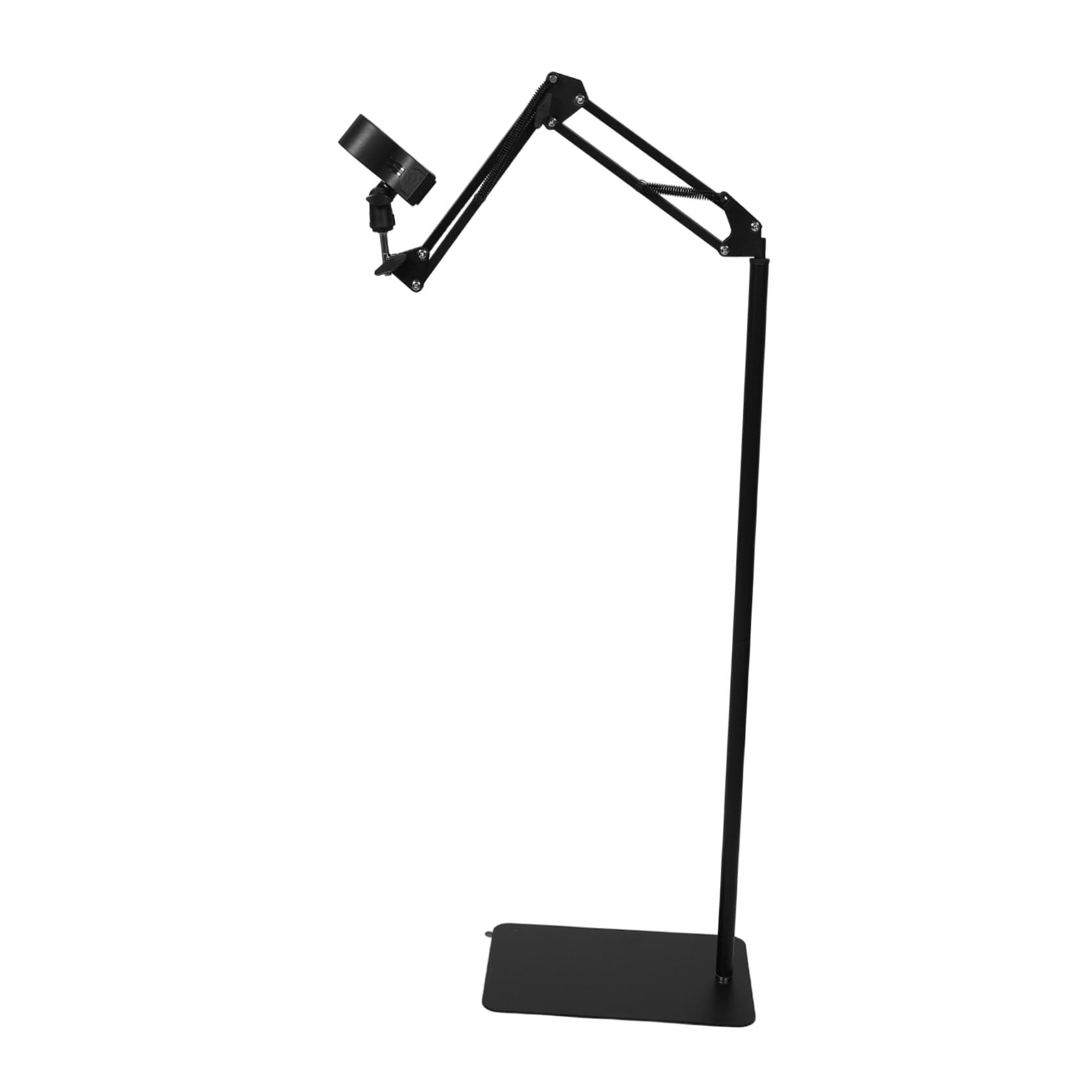 Soporte Ajustable para Secador de Pelo de Pie en Hierro Negro | Brazo Giratorio y Altura Regulable, Estructura Plegable, Abrazadera Antideslizante con Medida 3,2-6,4 Cm