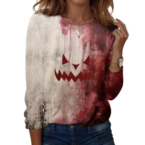 Halloween Shirts for Women Long Sleeve Plus Size Fashion Crewneck Comfortable Tshirts Halloween Costumes for Women