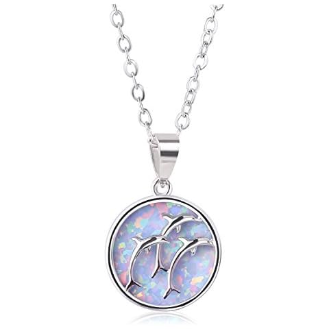 C·QUAN CHI Round Pendant Necklace Cute Dolphin Necklace Created Opal Necklace Choker Chain Necklace Exquisite Jewelry For Mother's Day Gift (White 09B) Cover