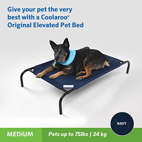 Image of Coolaroo Original Elevated Dog Bed - Breathable Off-The-Ground Pet Bed with Cooling Fabric, Joint Relief & Moisture-Resistant Fabric, 100% Recyclable, Easy Clean, Navy Blue, Medium