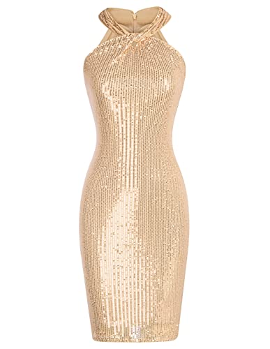 GRACE KARIN Women's Sequin Halter Bodycon Dress #TOP18