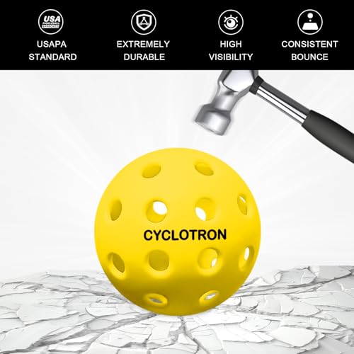 Image of cyclotron 6-Pack Premium Pickleball Balls - USAP Approved, 40 Holes Outdoor /Indoor Pickle Balls with Bag, Perfectly Balanced, High Bounce True Flight, Pickle Ball for Tournament Play