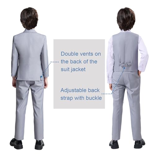 Image of Boy Suits 5 Pieces Formal Suit Set with Adjustable Waist Kids Dress Suit for Wedding Prom