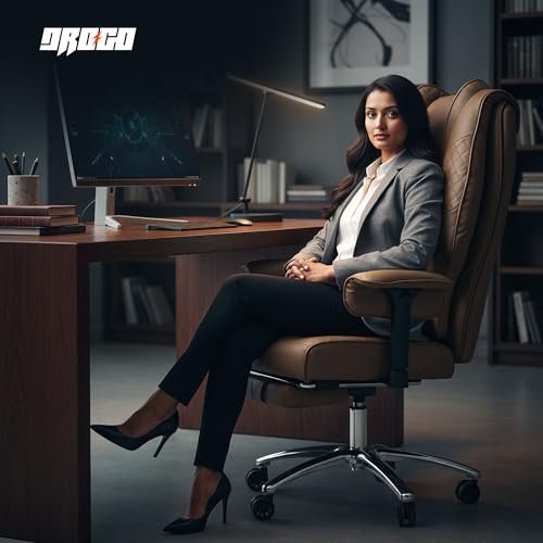 Image of DROGO Monarch Pro Ergonomic Office Chair for Work from Home 400LBS | Computer Chair for Study with High Back, Cushion Seat, Armrest, Head&Lumbar Support | Gaming Chair with Footrest & Recline (Brown)