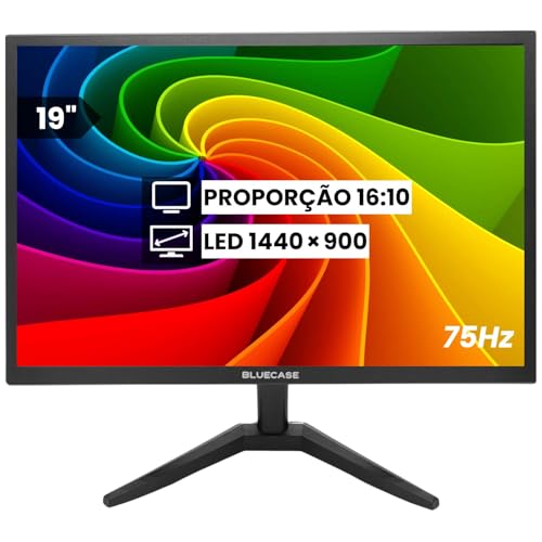 Monitor Slim LED 19' HD 75Hz 5ms Preto Suporte Base VESA 75x75mm - Compatível HDMI e VGA