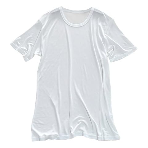 LSHARON Mens 100% Mulberry Silk Knit Round Neck Short Sleeves T-Shirts (M(Tag XL), White) Cover
