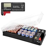 Linkidea Custodia organizer per batterie con tester, contiene 93 batterie di diverse dimensioni, compatibile con batterie AAA, AA, 9V, C, D e a bottone, porta batterie portatile (nero)