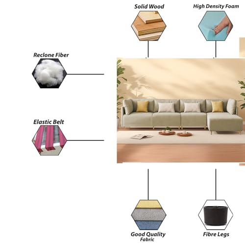 Image of Carina RHS 6 Seater L Shape Sofa Set for Living Room (Cream Fabric) Premium Fabric Sofa