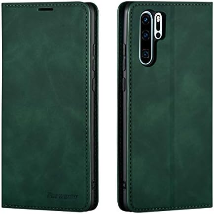 QLTYPRI Case for Huawei P30, Premium PU Leather Cover TPU Bumper with Card Holder Kickstand Hidden Magnetic Adsorption Shockproof Flip Wallet Case Compatible with Huawei P30 - Brown