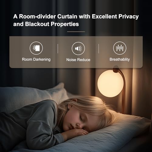 MaKefeile Room Divider Curtains & Flexible Bendable Tracks Set,Privacy Dividers Ceiling Track Curtain Window Blackout Curtains for Living Room Bedroom (W100 × H84 in 1 Panel Black Drape & White Rail) - Thumbnail 4