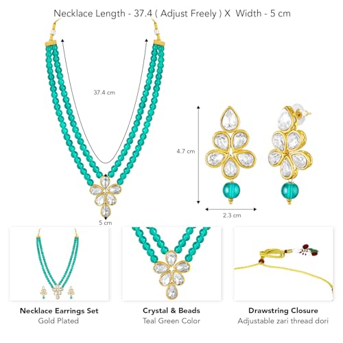 Image of Peora Crystal Faux Pearl Kundan Necklace & Jewellery Set Gift for Women