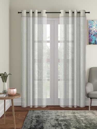Image of Cortina Shear Light-Filtering Polyester Curtains 7 feet Long Pack of 2 + 50 Candle for Door [ Opacity: 50-60%, Color: White, Printed Curtain -130 GSM ]