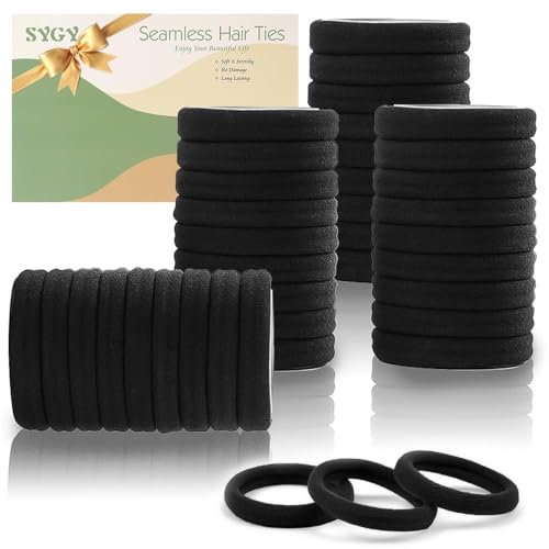 100PCS Black Hair Ties for Women, Seamless Cotton Hair Bands, No Crease No Damage Hair Tie for Thick Thin Hair, Soft Ponytail Holders Hair Accessories for Girls, Chirstmas Gifts