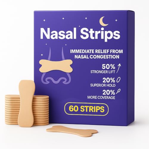 Extra Strength Nasal Strips for Snoring and Nasal Congestion Relief,Drug-Free Breath Better Nose Strips with Strong Adhesive,50% Stronger Lift,Clear Comfortable Design for Sensitive Skin,60 PCS
