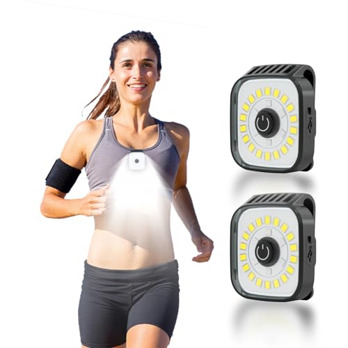 ABROML Running Lights for Runners, 2 Pack Mini Clip on Flashlight with 4 Modes, Rechargeable Safety LED Lights for Night Walking, Camping Light Gear for Hiking, Jogging, Dog Walking