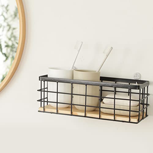 Panier de rangement en fil avec base bois pour stopper la chute des objets - 6