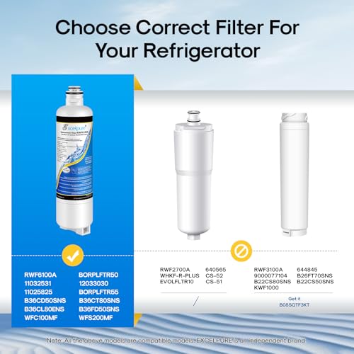 Image of EXCELPURE BORPLFTR55 Refrigerator Water Filter Replacement for Bosch Ultra Clarity Pro, BORPLFTR50, 12033030, 11025825, 11032531, B36CT80SNS, B36CL80ENS, WFC100MF, WFS200MF, RA450022, 3PACK