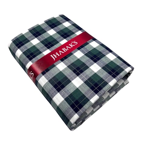 Image of JHABAK'S Cotton Blend Unstitched Checkered Fabric for Men - 2.35m Shirt Piece / 3m Kurta Piece - Width 36 Inches