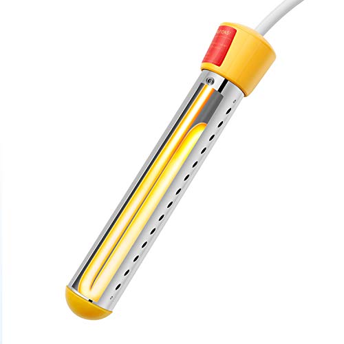 GESAIL 1500W Immersion Heater, Submersible Water Heater With Stainless Steel Guard, Immersion Heater Used For Camping Water Heater And Pool Heater With UL Listed,Heat Water In Minites (White)
