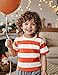 COSLAND Boys Orange and White Short Sleeve Striped Shirt, Orange and White, Small