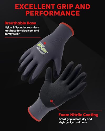 FJDZ SAFETY Work Gloves Foam Nitrile Coated, 12 Pairs Lightweight 15-Gauge Breathable Nylon Spandex Touchscreen General Purpose Gloves for Warehouse, Packaging, Gardening, Garage & DIY — view 2