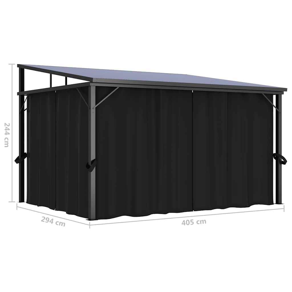 Pawilon ogrodowy z zasłonami, 405 x 294 x 244 cm, antracytowy, z aluminium i stali, odporny na działanie promieni UV, z 4 ścianami bocznymi, na taras, imprezę w ogrodzie, grillowanie i imprezy