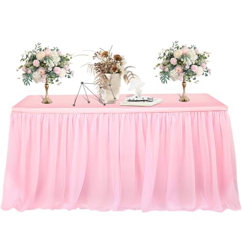Jupe de table tulle rose MAQIHAN 6pi pour décor de fête