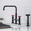 KRAUS Urbix Industrial Bridge Kitchen Faucet with Side Sprayer in Matte Black/Red, KPF-3125MBRD #1