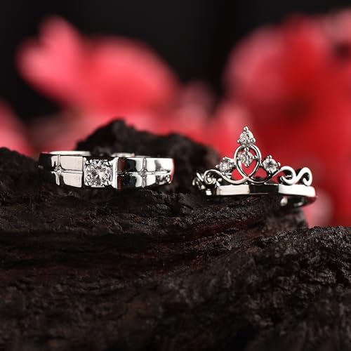 925 Sterling Silver 2pcs Set of King And Queen Matching Promise Rings for Couples Anniversary Valentine's Jewelry Gifts For Her3
