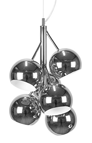 Suspension Rondo anti-éblouissement en métal blanc chrome E14 pour éclairer un salon sombre