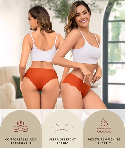 Image of Seamless Underwear Wave Edge No Show Bikini Panties No Show Hipster Breathable Stretch Invisibles Panties 6 Pack XS