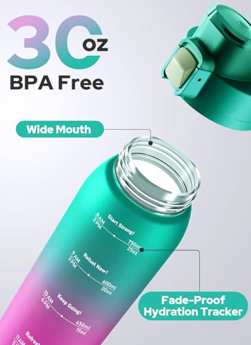 Image of Opard Zip 30oz Plastic Water Bottle Dishwasher Safe, Leakproof Flip-Top Lid, BPA Free Tritan, Wide Mouth Reusable Sports Water Bottle for Gym Hiking Commuting Outdoor Travel and School